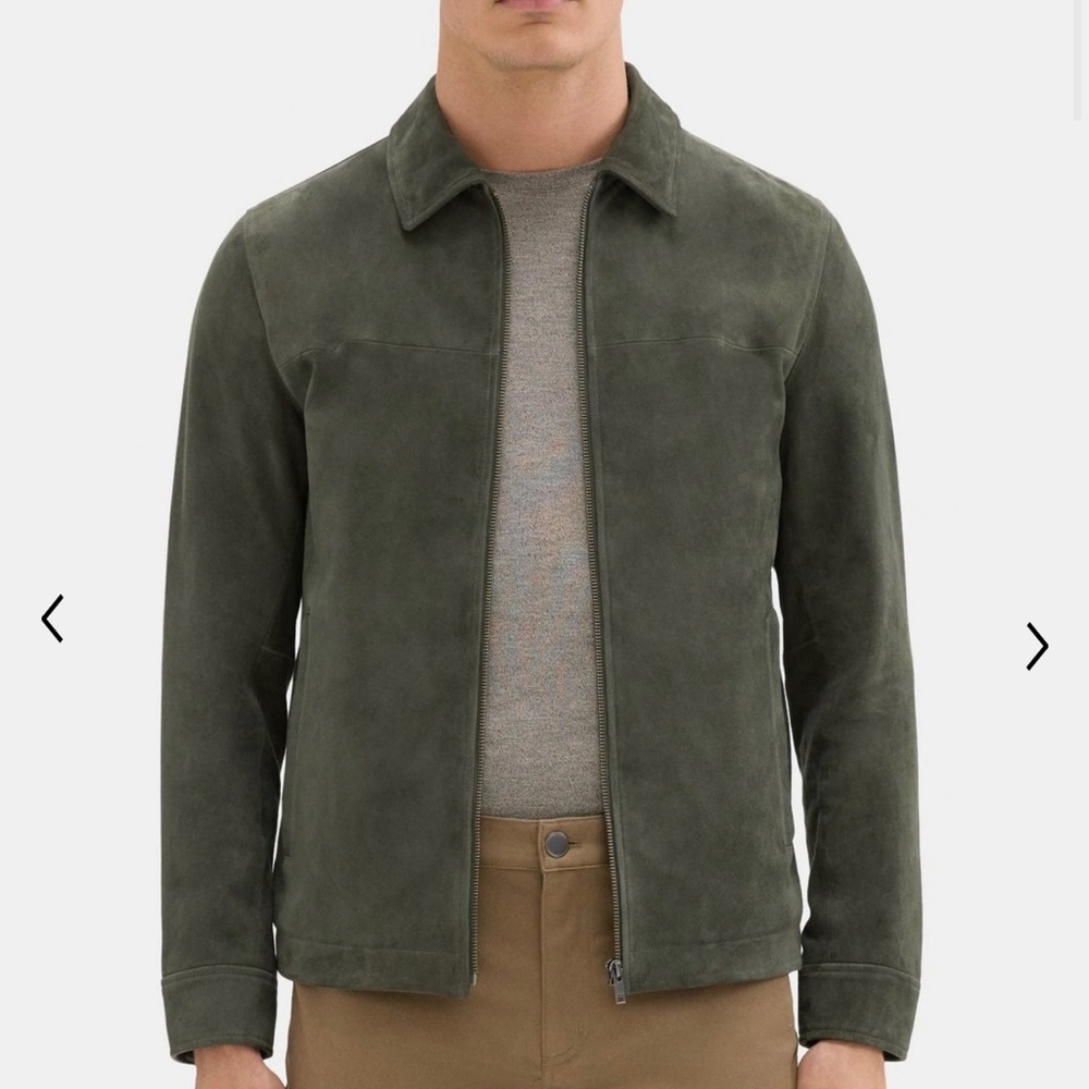 Theory Zip Jacket in Suade color Thyme.